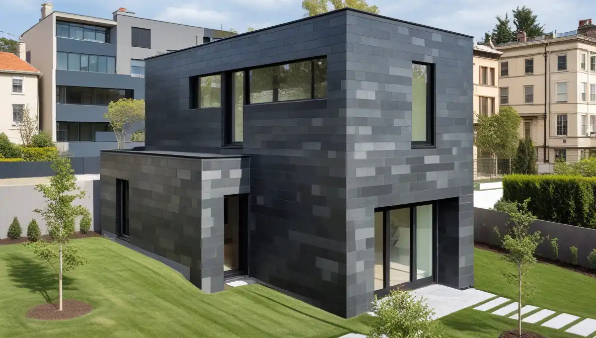 Naturstein Dresden Fassade schwarzer Schiefer Naturstein Dresden Fassade schwarzer Schiefer